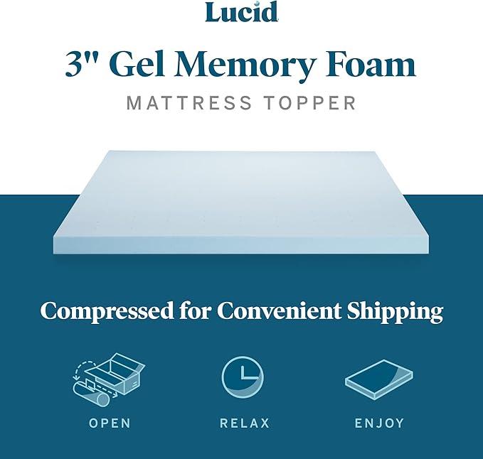 LUCID 3-inch Ventilated Gel Memory Foam Mattress Topper - Twin