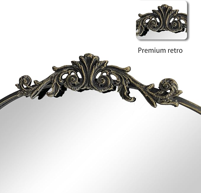 WAMIRRO Ornate Black Mirror,Vintage Arched Baroque Antique Mirorrs for Living Room Hallway Fireplace Bathroom Entryway 36"X30"