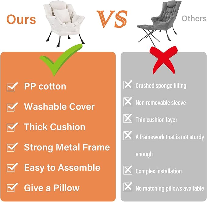 Lazy Chair with Pillow for Living Room, Modern Lounge Accent Chair with Armrests, Leisure Sofa Chair Set, Reading Chair for, Bedroom, Dorm Room, Office, Beige