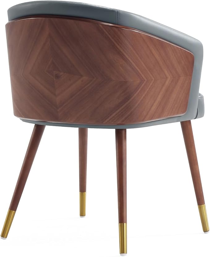 Manhattan Comfort Reeva Modern Dining Chair Upholstered in Tight Fit Leatherette, Accent Furniture with Solid Beech Wood Frame & Legs with Stylish Gold Tips, Graphite Grey
