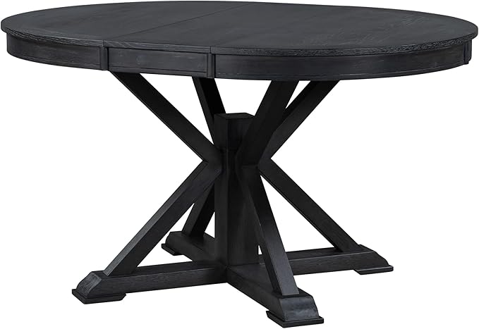 SogesPower 5-Piece Retro Dining Table Set, Round Farmhouse Kitchen Table Set for 4, Space-Saving Kitchen Table Set with Extendable Table and 4 Upholstered Chairs for Dining Room Living Room,Espresso