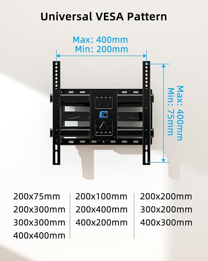 HOME VISION TV Wall Mount for 32-70 Inch TV with Soundbar Bracket, Full Motion TV Bracket with Articulating Dual Arms, Swivel and Tilt, Fits 8" 12" 16" Stud, Max VESA 400X400mm, Up to 132lbs