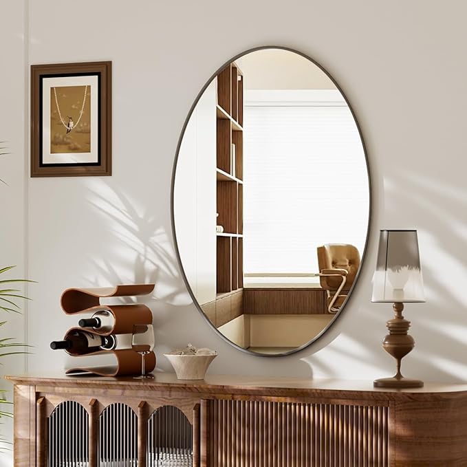 Koonmi Black Oval Bathroom Mirror, 20"x28" Bathroom Vanity Mirror, Oval Mirror for Bedroom Living Room Entryway, Hangs Horizontal or Vertical