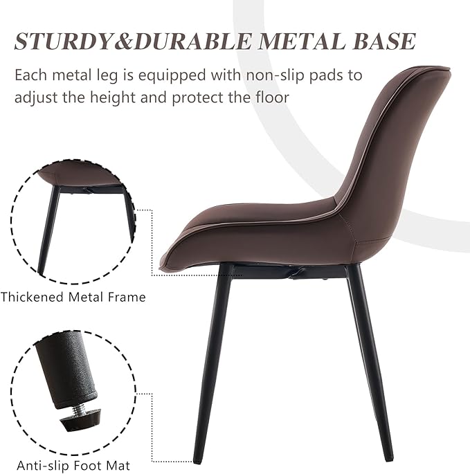 YOUNIKE Brown Dining Chairs Set of 2 with High Backs Mid Century Modern Kitchen & Dining Room Chairs PU Faux Leather Upholstered Wide Accent Chair Comfortable Large Padded Living Waiting Guest Room