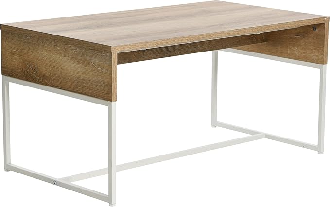 Household Essentials Wrap Rectangular Coffee Table Coastal Oak Rustic Wood Grain and White Metal