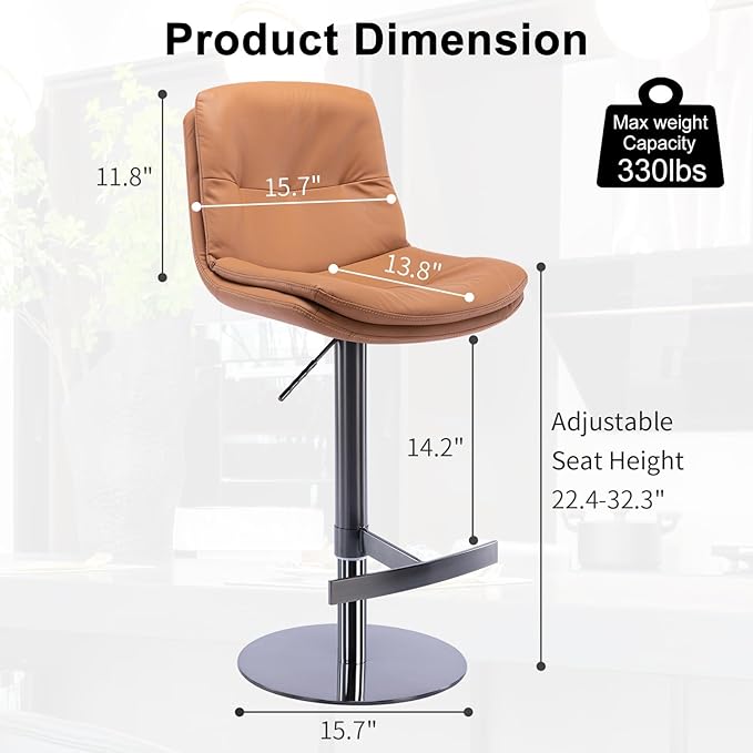 CozyRain Bar Stools Adjustable Stainless Steel Swivel Barstool with Back and Footrest,Modern Faux Leather Upholstered Bar Chairs for Home Kitchen,Bar, Counter Black/Light Brown (Light Brown)
