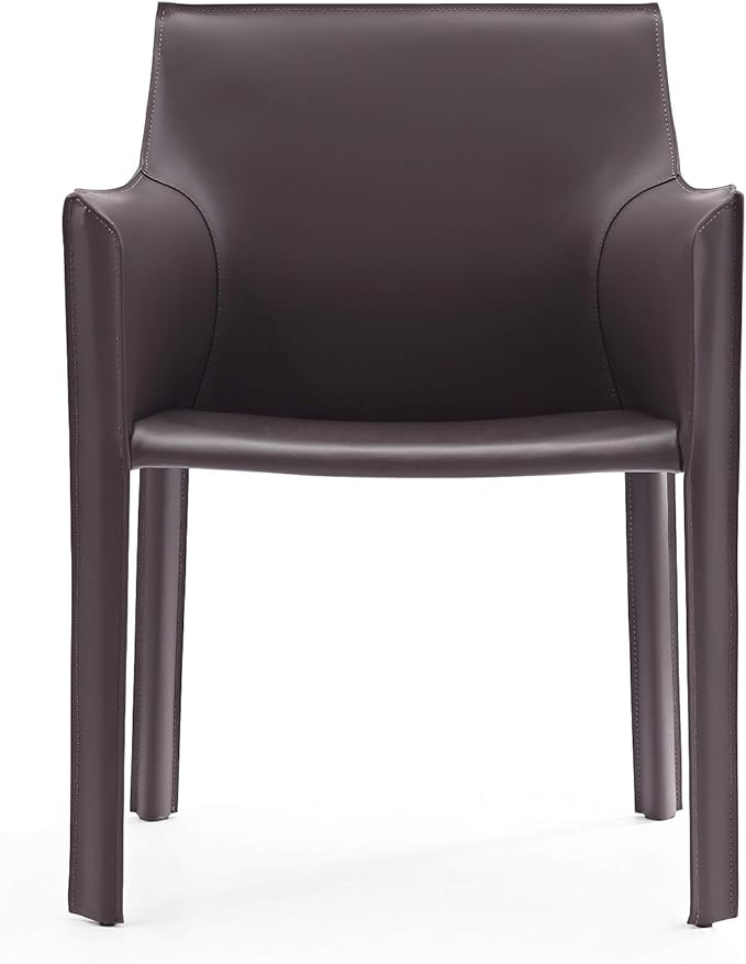 Manhattan Comfort Vogue Modern Faux Leather Dining Chairs, Metal Frame, Comfortable Padded Seat, Fully Assembled Armchair Accent Furniture, Set of 1, Grey