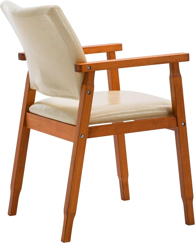NOB Mid-Century Dining Side Chair with Faux Leather Seat in Beige, handrail Chair