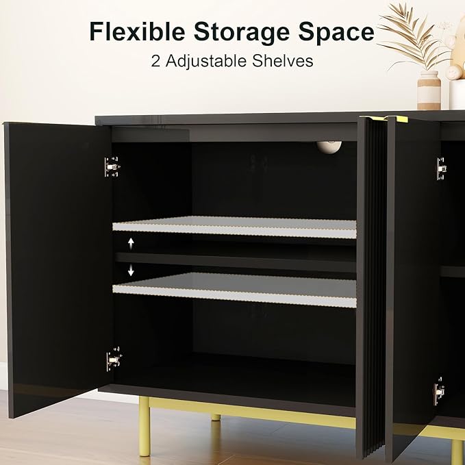 Vipbear Modern TV Stand for 65 Inch TV,Entertainment Center with Storage Cabinets and Adjustable Shelves, Media Console Table, Wood Television Furniture for Living Room, Bedroom, Black