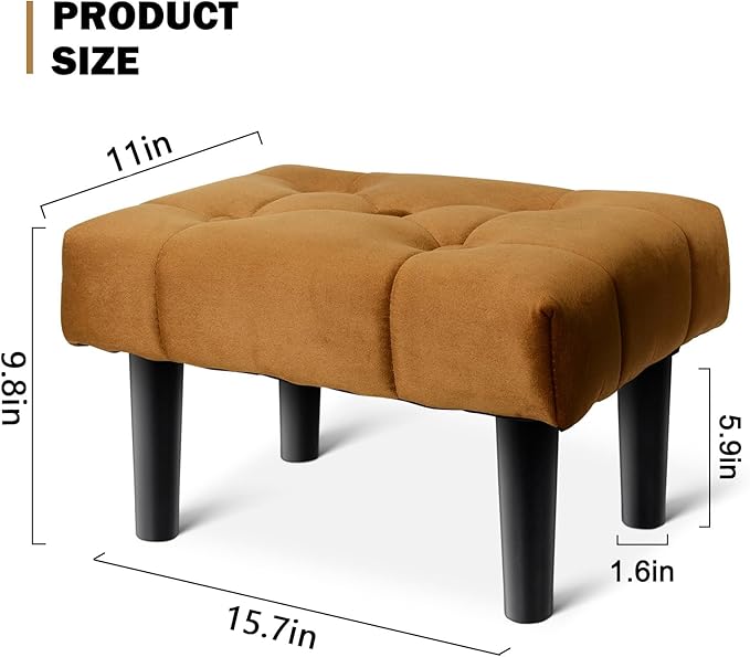 HOUCHICS Small Footstool Ottoman,Velvet Soft Footrest Ottoman with Wood Legs,Sofa Footrest Extra Seating for Living Room Entryway Office(Coffee 2PACK)