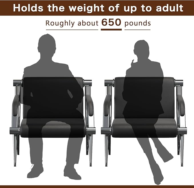 wonline 2Pcs Waiting Room Chair with Armrest Black PU Leather Office Furniture, Office Guest Seating Lobby Conference Reception Chairs for Airport Clinic Hospital Bank Salon Barber(Black)
