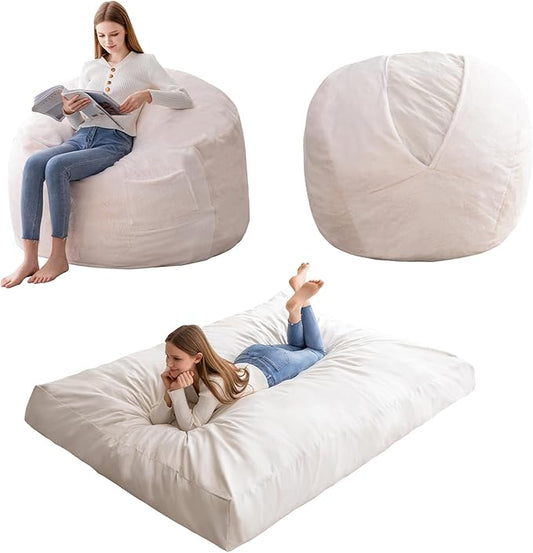 HIGOGOGO Giant Bean Bag Chair Bed for Adults,Convertible Beanbag Folds from Lazy Chair to Floor Mattress Bed,Large Floor Sofa Couch with High-Density Foam Filling, Machine Washable