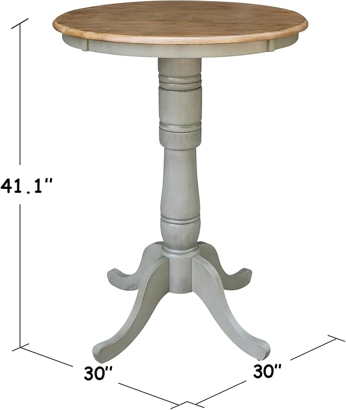 IC International Concepts 30" Round Top Pedestal Dining Table, 40.9" High, Distressed Hickory/Stone