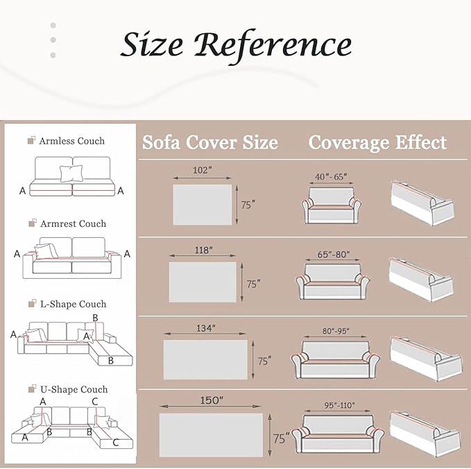 Couch Cover for Dogs Washable Sofa Cover, Sectional Couch Covers, Sofa Covers for 2 Cushion Couch, Non Slip Stripe Sofa Slipcovers Furniture Protector, Couch Protector from Cat Claws, Beige,75''x118''