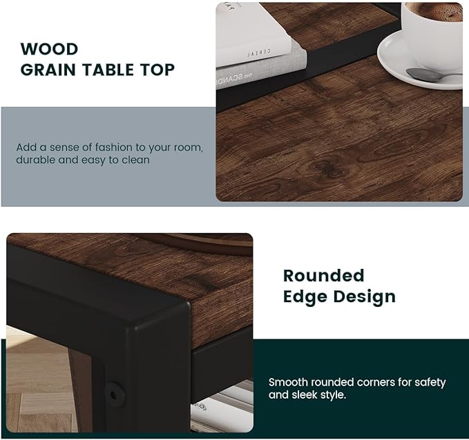 BON AUGURE End Table, Small Side Table for Living Room, Night Stand, Bedside Tables with 2-Tier Storage Shelves for Bedroom, Small Spaces (Rustic Oak)