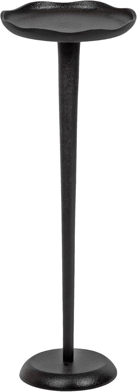 Kate and Laurel Alessia Modern Decorative Metal Drink Table; 8 x 8 x 22; Black; Round Cast Aluminum Pedestal Plant Stand with Rough Texture and Deckled Edge