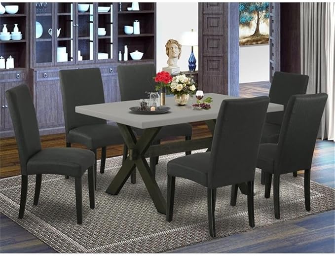 East West Furniture X696DR124-7 7 Piece Dining Set Consist of a Rectangle Dining Room Table with X-Legs and 6 Black Color Linen Fabric Upholstered Chairs, 36x60 Inch, Multi-Color