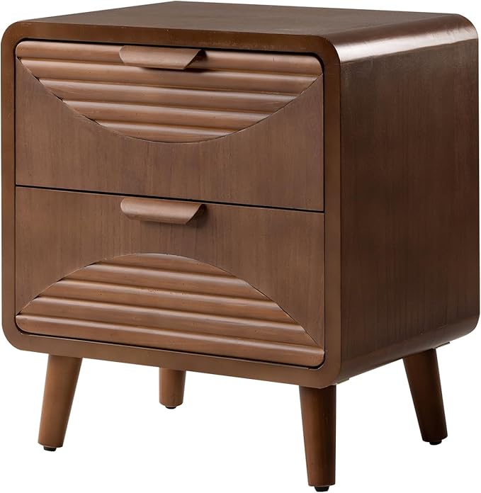 COSIEST Modern Storage Cabinet 2 Drawer, Walnut Accent Cabinet, Sideboard Buffet for Living Room Hallway Dining Room Kitchen