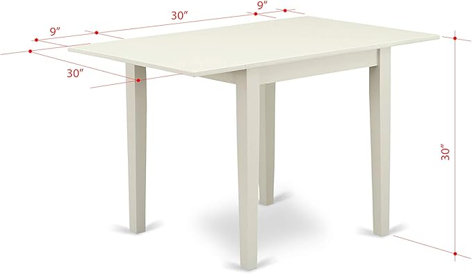 East West Furniture NDBO5-LWH-LC 5 Piece Dinette Set for 4 Includes a Rectangle Dining Room Table with Dropleaf and 4 Faux Leather Kitchen Dining Chairs, 30x48 Inch, Linen White