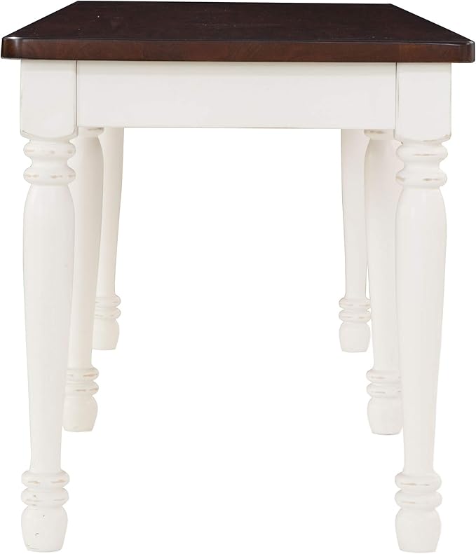 Crosley Furniture Shelby 6-Piece Traditional Dining Table Set for 7 with 4 Chairs and a Wood Bench, Distressed White