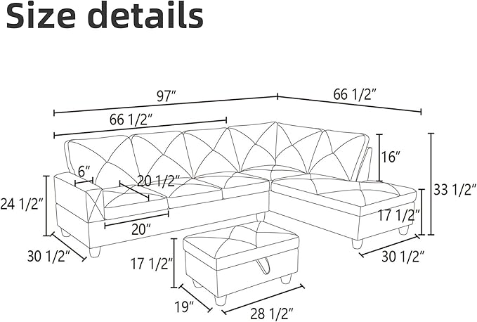 L Shaped Sectional Couch Sofa, Modern Couches for Living Room, Comfy 4 Seat Modular Sectional Sofa with Ottoman Storage for Bedroom Apartment, Gray
