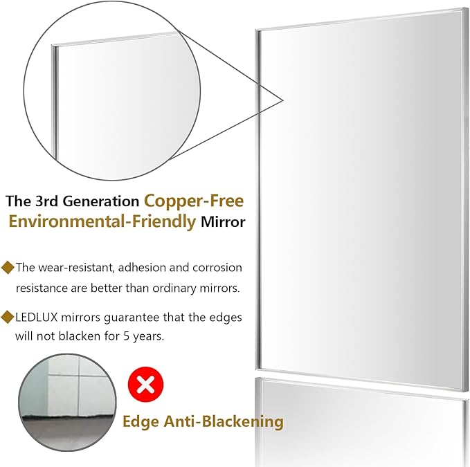24x30 Inch Silver Bathroom Mirror - Copper-Free Mirror, Aluminum Alloy Frame Vanity Rectangle Wall Mounted Modern Mirror for Bedroom/Living Room/Porch Horizontal or Vertical