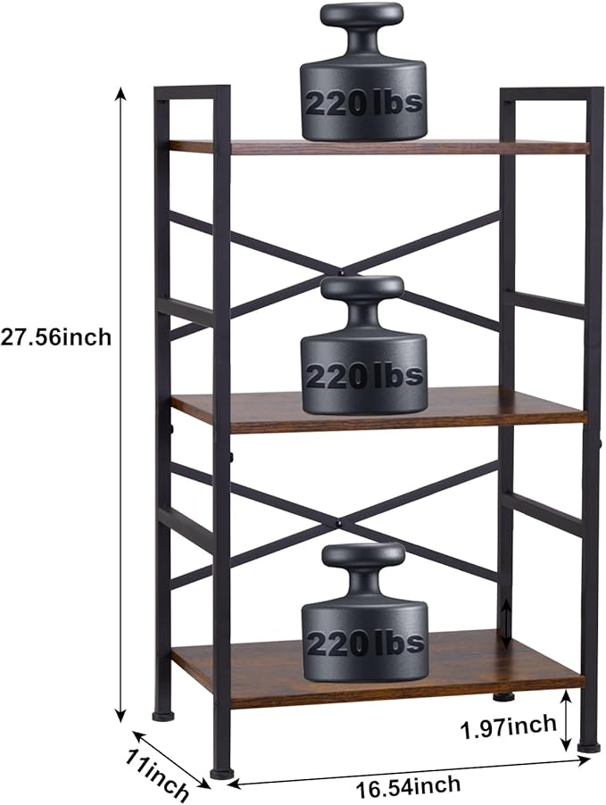 3-Tier Small Bookshelf Vintage Industrial Bookcase for Office and Home,Sturdy Metal Frame with MDF Panels,Easy Assembly,27.56" H x16.54 W x11 D