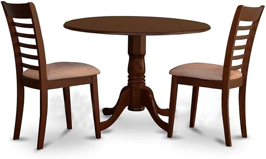 East West Furniture DLML3-MAH-C 3 Piece Dining Set Contains a Round Dining Room Table with Dropleaf and 2 Linen Fabric Upholstered Chairs, 42x42 Inch, Mahogany