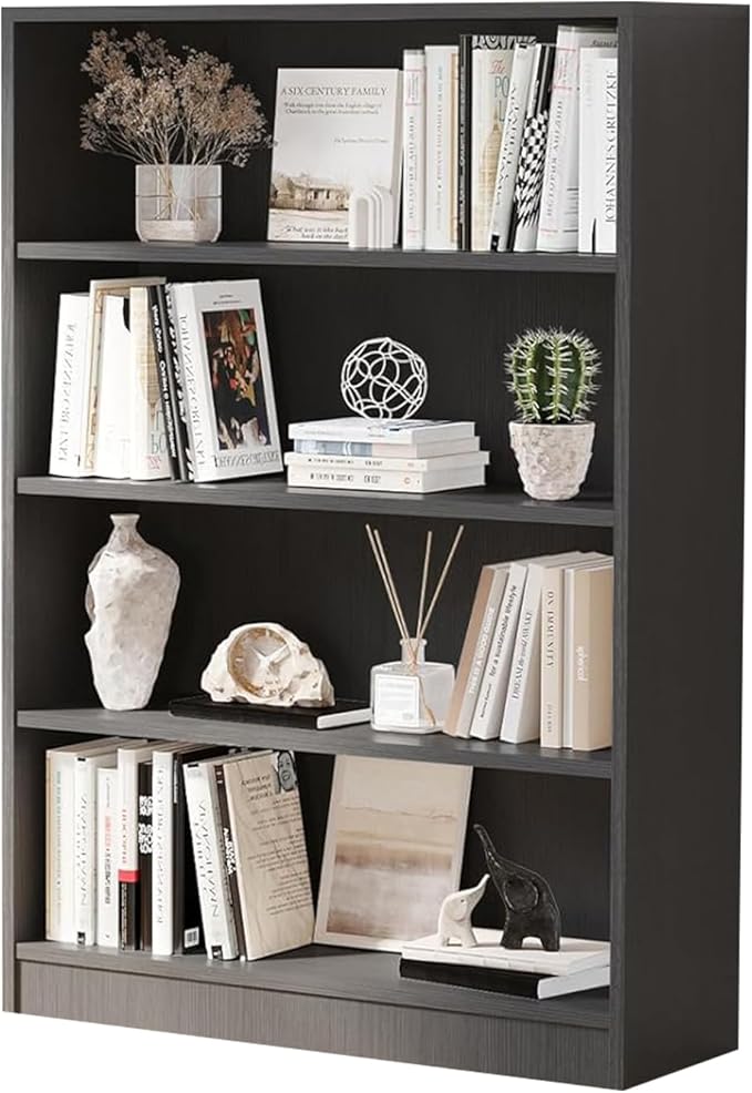 Wooden Bookcase with Adjustable Shelves, 4 Tier Wooden Bookshelf for Small Spaces, Office or Living Room, Modern Bookshelves Storage Rack, Manga Display Shelf,48 Inch,Gray