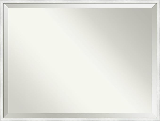 Amanti Art White Bathroom Mirror for Over Sink, 31x41 Breeze Distressed White Rectangle Vanity Mirror, X-Large Country Rustic Wood Frame, Hangs Horizonally and Vertically, Bathroom Wall Decor,