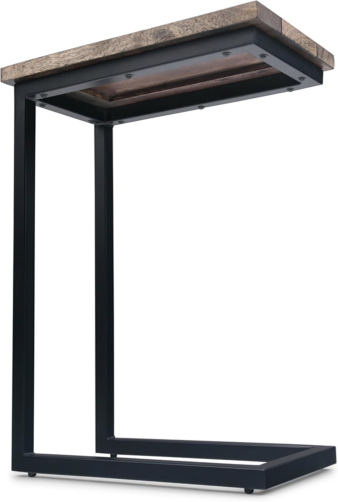 SIMPLIHOME Skyler 18-inch Wide Solid Mango/Metal Industrial C-Shaped End Table in Beach Brown/Black for Living Room, Office, or Bedroom, Assembled
