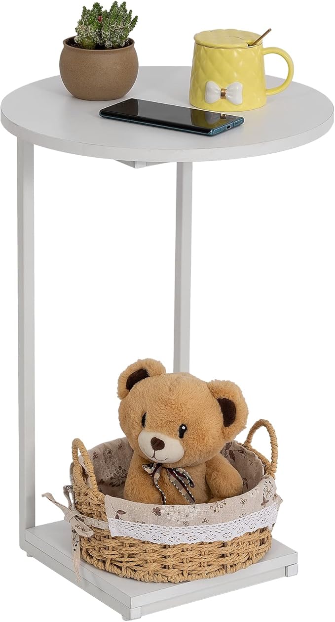 HDANI C Table End Table,Couch Table That Slide Under,Sofa Side Table in Living Room,White