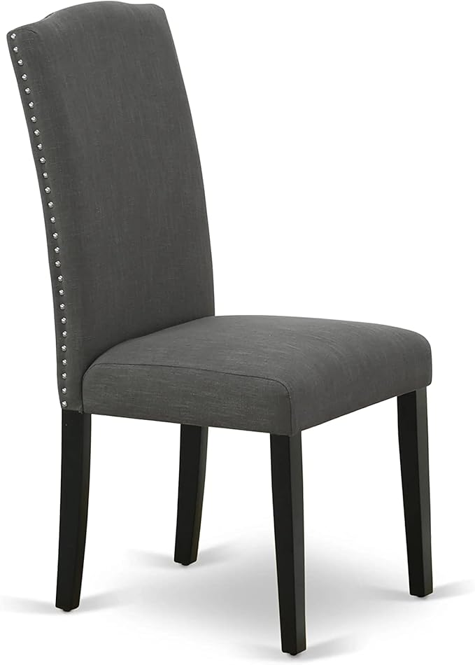 East West Furniture LGEN7-BLK-20 7 Piece Kitchen Table Set Consist of a Rectangle Dining Table with Butterfly Leaf and 6 Dark Gotham Linen Fabric Parson Chairs, 42x84 Inch, Black