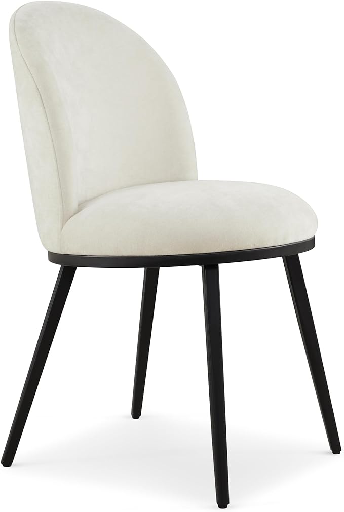 Dining Chairs Set of 6, Fabric Upholstered Dining Room Chairs with Ergonomic Backrest & Metal Legs, Modern Kitchen Side Chairs for Home, Restaurant, and Café, Ivory, 2 Boxs