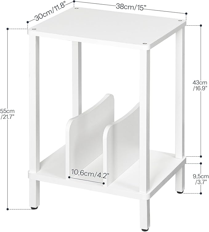 HOOBRO Record Player Stand, 2-Tier End Table, Vinyl Record Turntable Stand with Storage up to 100 Albums, Small Side Table for Living Room, Bedroom, White, WT05RS01