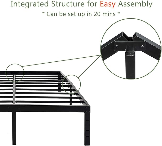 45MinST 18 Inch Platform Bed Frame/Easy Assembly Mattress Foundation / 3000lbs Heavy Duty Steel Slat/Noise Free/No Box Spring Needed, Twin
