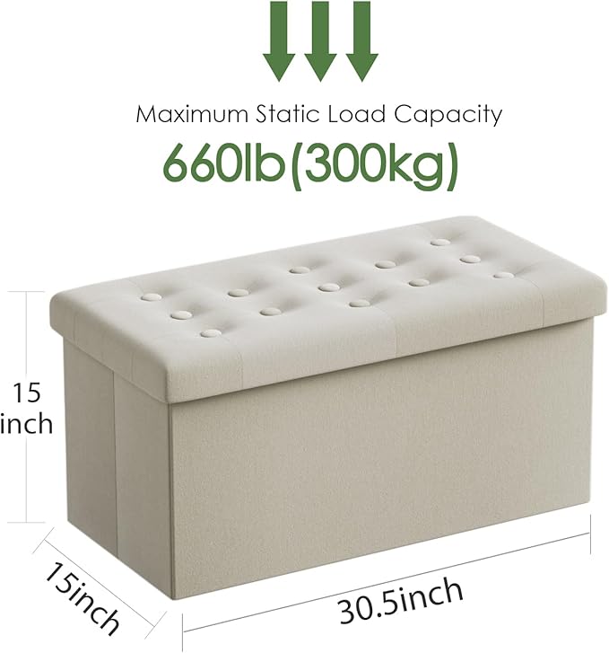 PRANDOM Extra Large Ottoman with Storage [1-Pack] Velvet Folding Small Square Foot Stool with Lid for Living Room Bedroom Coffee Table Dorm Beige 30.5x15x15 inches