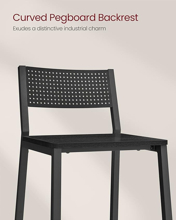 VASAGLE Bar Stool Set of 2, Bar Chairs for Kitchen, Dining Room, Industrial, Charcoal Gray and Black ULBC070B22
