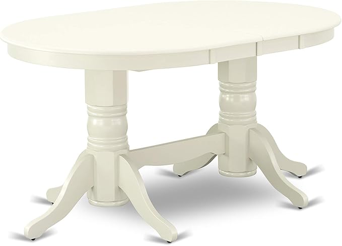 East West Furniture VABO7-LWH-W 7 Piece Dining Set Consist of an Oval Dining Room Table with Butterfly Leaf and 6 Wood Seat Chairs, 40x76 Inch, Linen White
