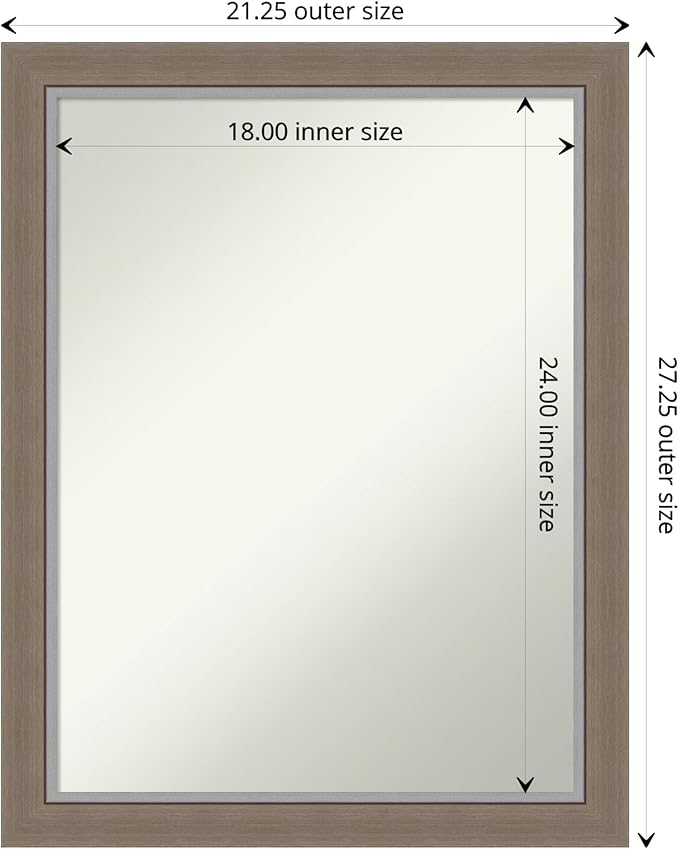 Amanti Art Brown Bathroom Mirror for Over Sink, 27x21 Eva Brown Narrow Rectangle Vanity Mirror, Medium Country Rustic Frame, Hangs Horizonally and Vertically, Bathroom Wall Decor, Non-Beveled Edge