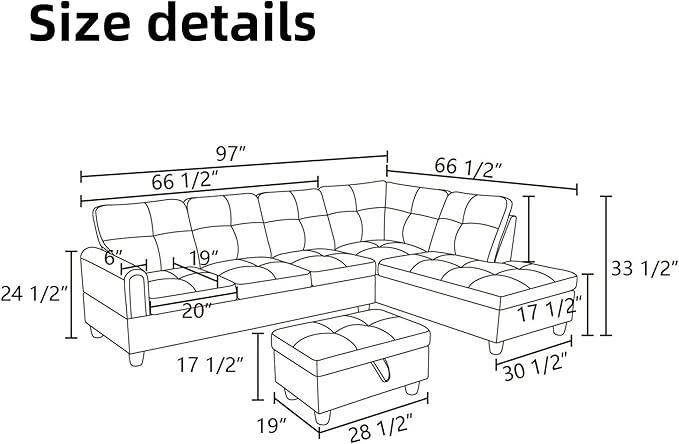 L Shaped Sectional Couches for Living Room, Modern Modular Sectional Sofa with Ottoman Storage, Comfy L Shaped Couch with Chaise for Bedroom Apartment Furniture, Brown