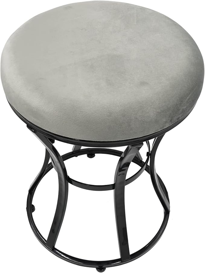 Vanity Stool, Grey Stools for Makeup Room, Round Ottoman Foot Stool, Velvet Footrest Vanity Chair for Bathroom, Bedroom, Living Room Furniture, Entryway, Offices