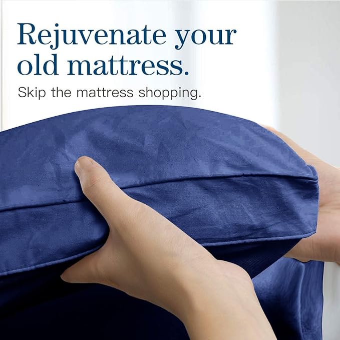COONP Queen Mattress Topper, Extra Thick Pillowtop, Cooling Plush Mattress Pad Cover Bed Topper Protector with 8-21 Inch Deep Pocket (Navy Blue, Queen)