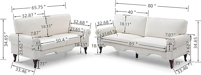 2 Piece Sectional Sofa Set, 2+3 Seat Convertible Couch with Movable Pillows, Upholstered Couches for Living Room, Beige