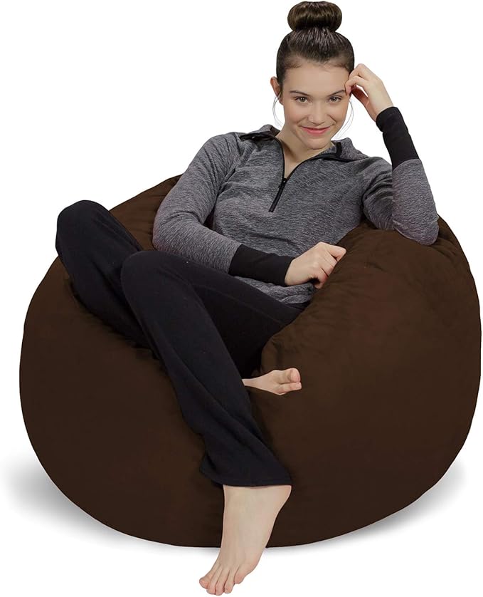 Sofa Sack Bean Bag Chair - Plush, Ultra Soft - Memory Foam Bean Bag Chair with Microsuede Cover - Stuffed Foam Filled Furniture and Accessories for Dorm Room 3 Feet - Chocolate