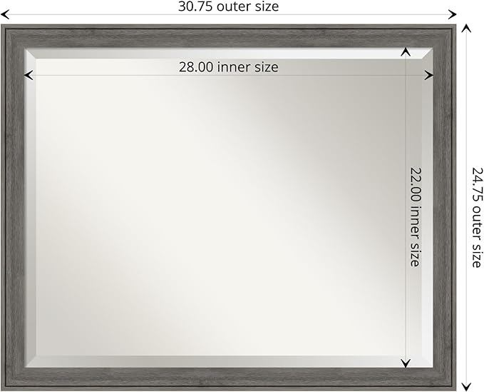 Amanti Art Grey Wall Mirror 25x31 Regis Barnwood Grey Narrow Rectangle Bathroom Mirror for Wall Decor Living Room, Large Country Rustic Wood Frame, Hangs Horizonally and Vertically, Bathroom Decor,