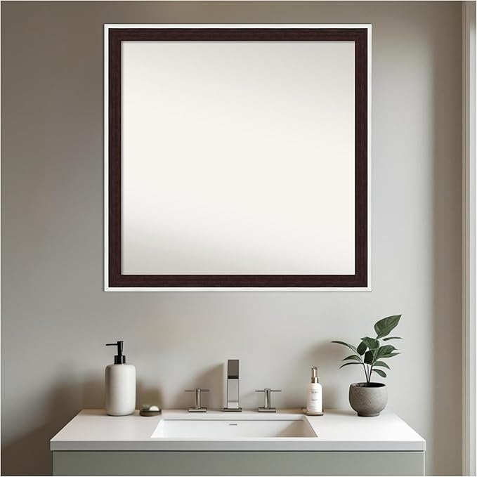 Amanti Art Bathroom Mirror for Over Sink, 29x29 Maya Espresso Silver Square Vanity Mirror, Large Modern Contemporary Frame, Hangs Horizonally and Vertically, Bathroom Wall Decor, Non-Beveled Edge