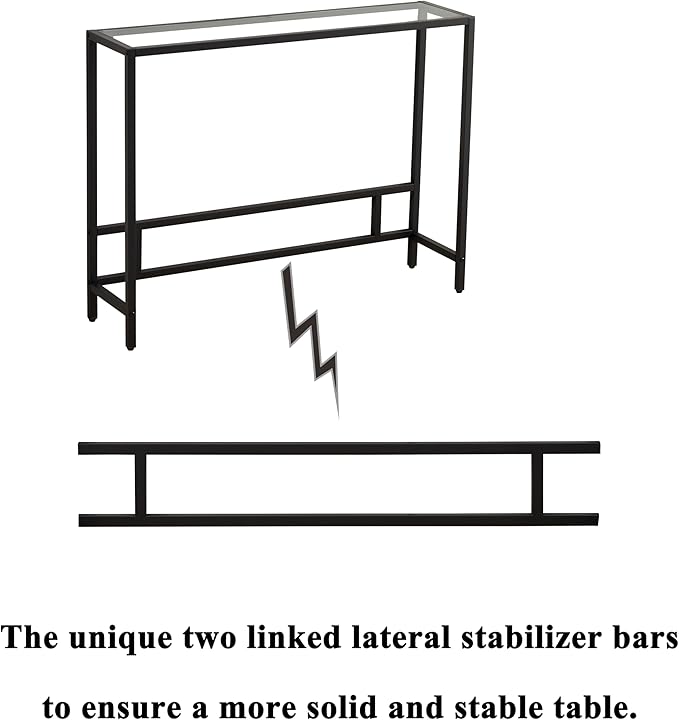 MAJARO Small Modern Console Table for Entryway, Tempered Glass with Metal Frame Sofa Table for Living Room, Hallway, Office (Single-Layer, Black)