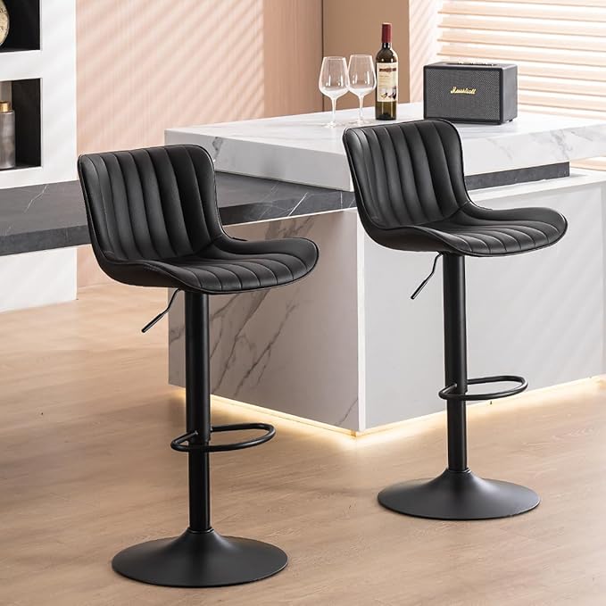 YOUNUOKE Counter Height Bar Stools for Kitchen Island 24 inch Metal Black Barstools Set of 2 Adjustable Swivel Counter Stool with Back