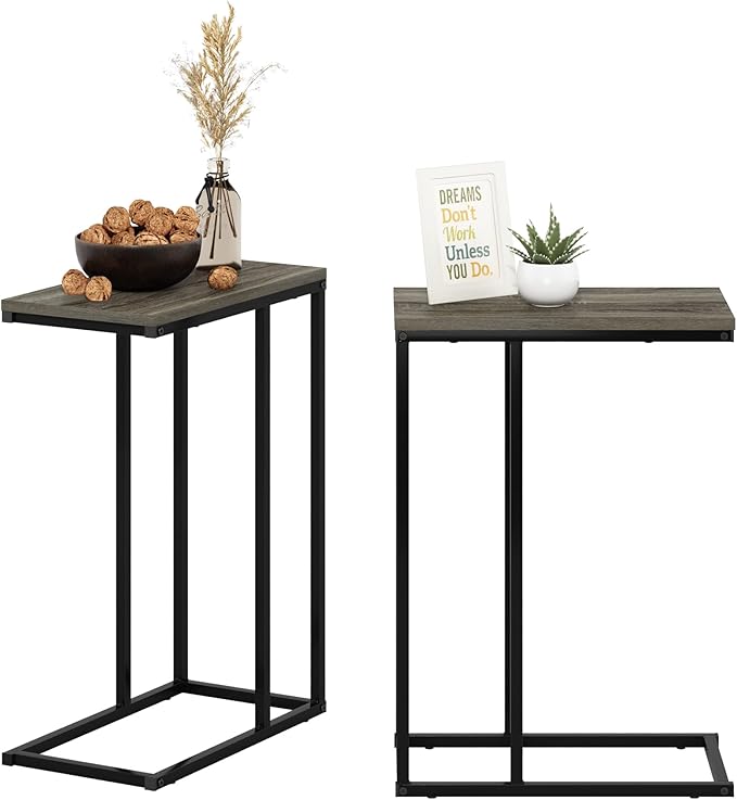 Furinno Camnus Modern Living Sofa Side Table, French Oak Grey, Set of 2